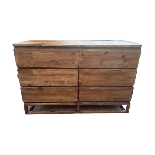 Sleek 6 Drawer with modern foot piece Stained